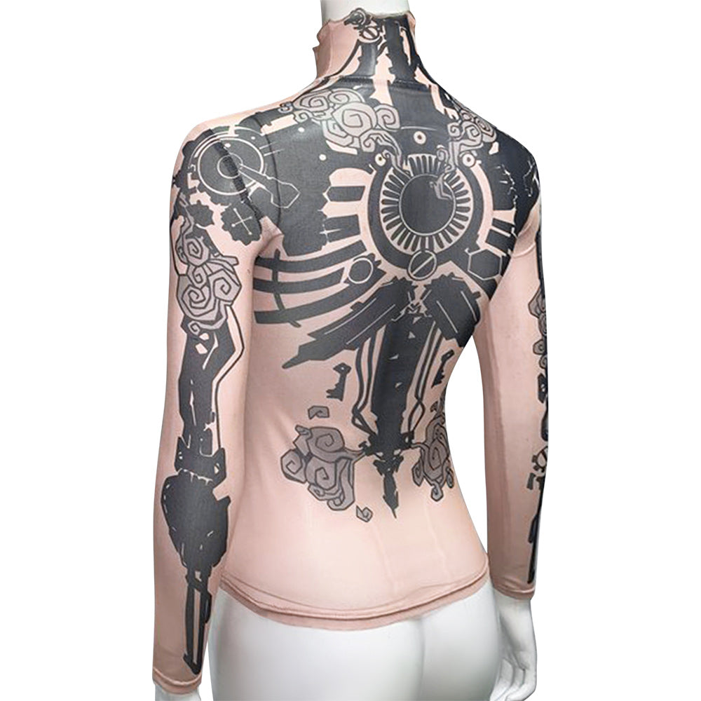 Arcane: League of Legends Vi Top Tattoo Printed Skin Tone Outfits Halloween Carnival Cosplay Costume