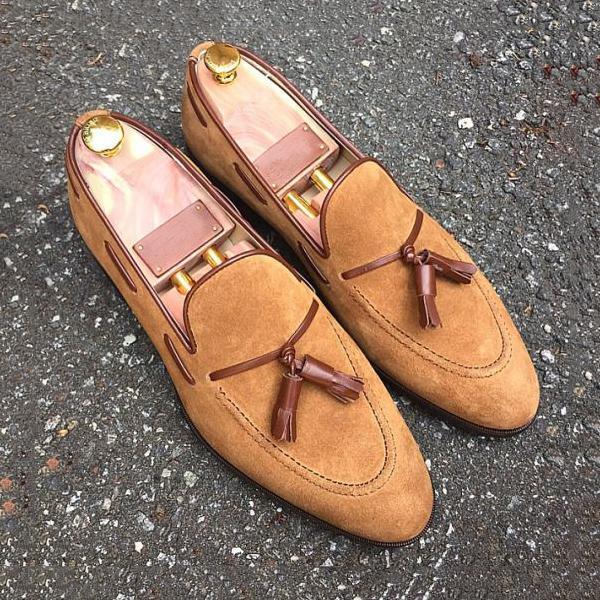 Blue Suede Slip On Loafer Tassel Shoes(3colors)