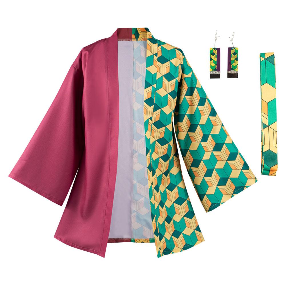 Demon Slayer Tomioka Giyuu Halloween Carnival Suit Cosplay Costume with Earrings Belt
