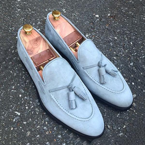 Blue Suede Slip On Loafer Tassel Shoes(3colors)