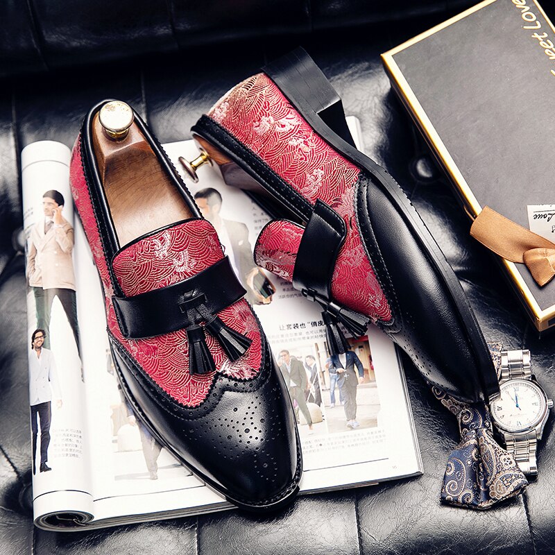 Two-color spliced brogue style tassel loafers(3 colors)