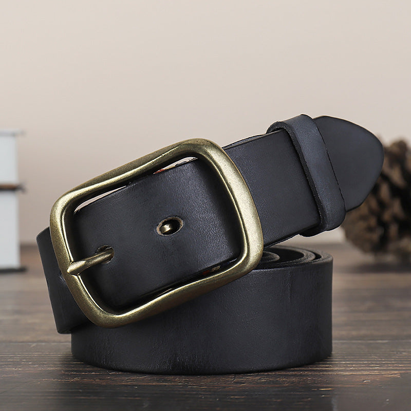 2022 new men's retro first layer cowhide copper buckle pin buckle belt(3 color)