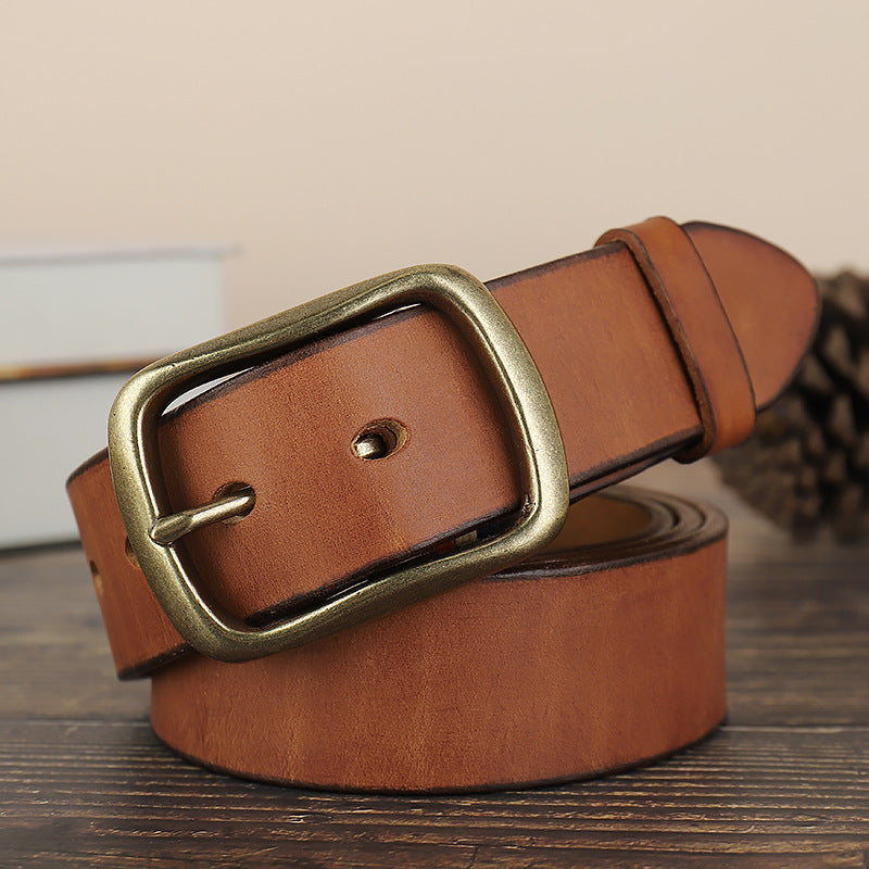 2022 new men's retro first layer cowhide copper buckle pin buckle belt(3 color)