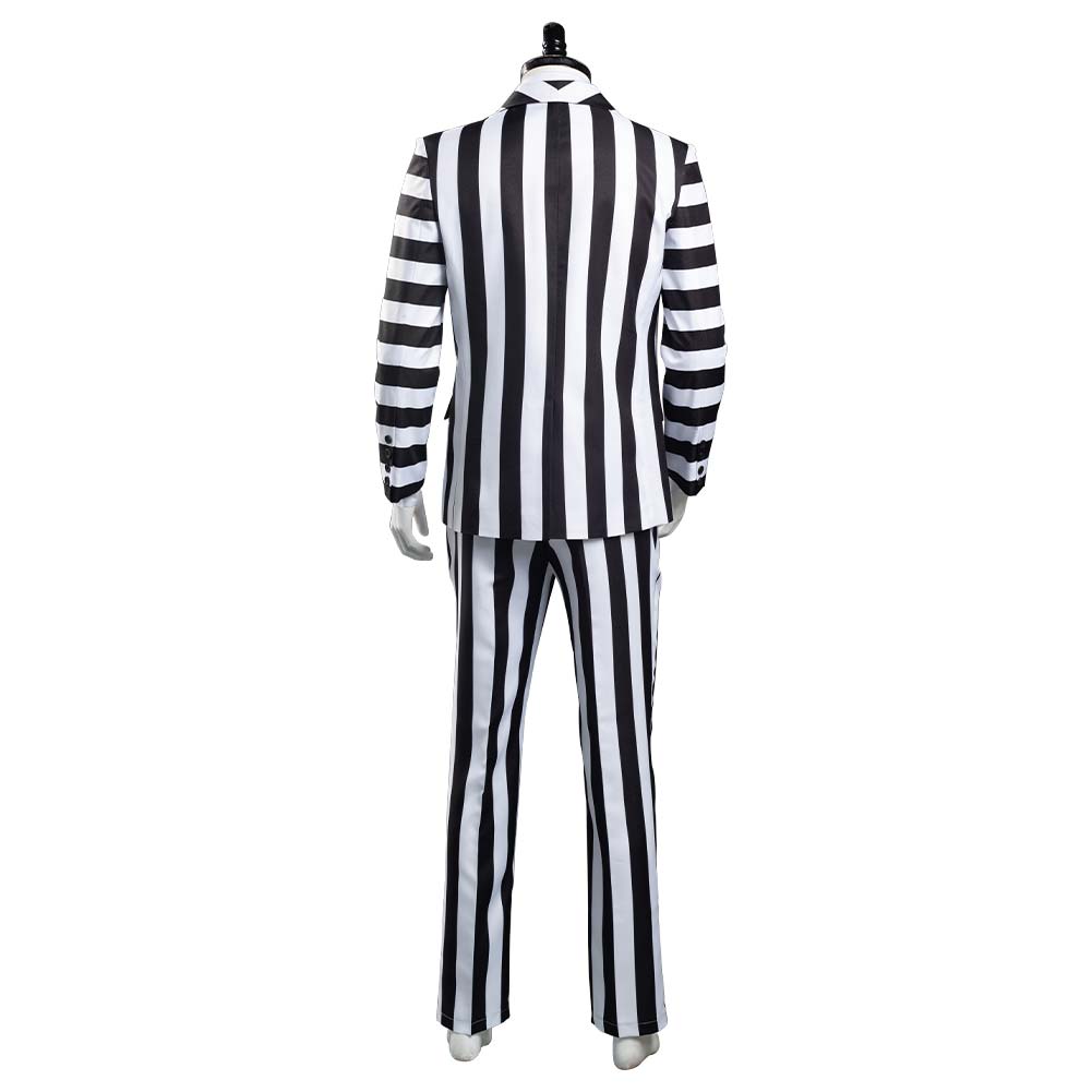 Beetlejuice Adam Cosplay Costume Black and White Striped Suit Jacket Outfits Halloween Carnival
