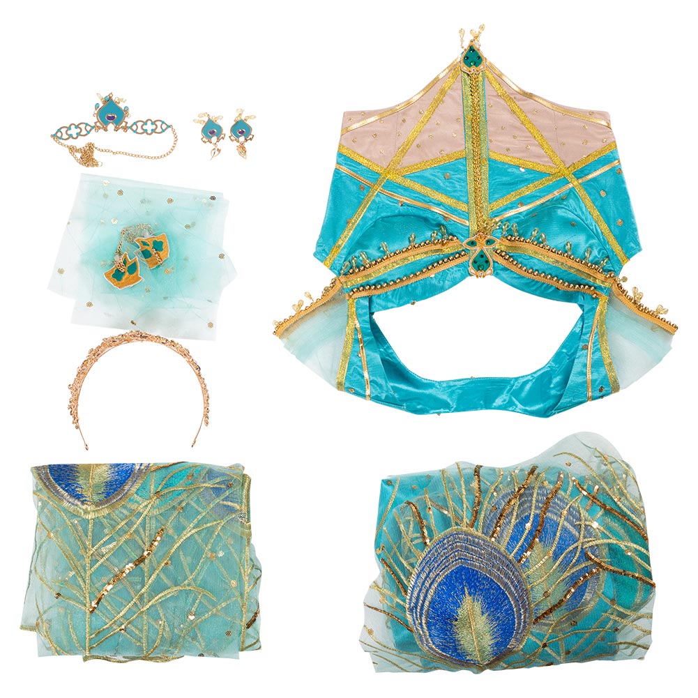 Aladdin Naomi Scott Princess Jasmine Peacock Cosplay Costume Festival Party Outfit