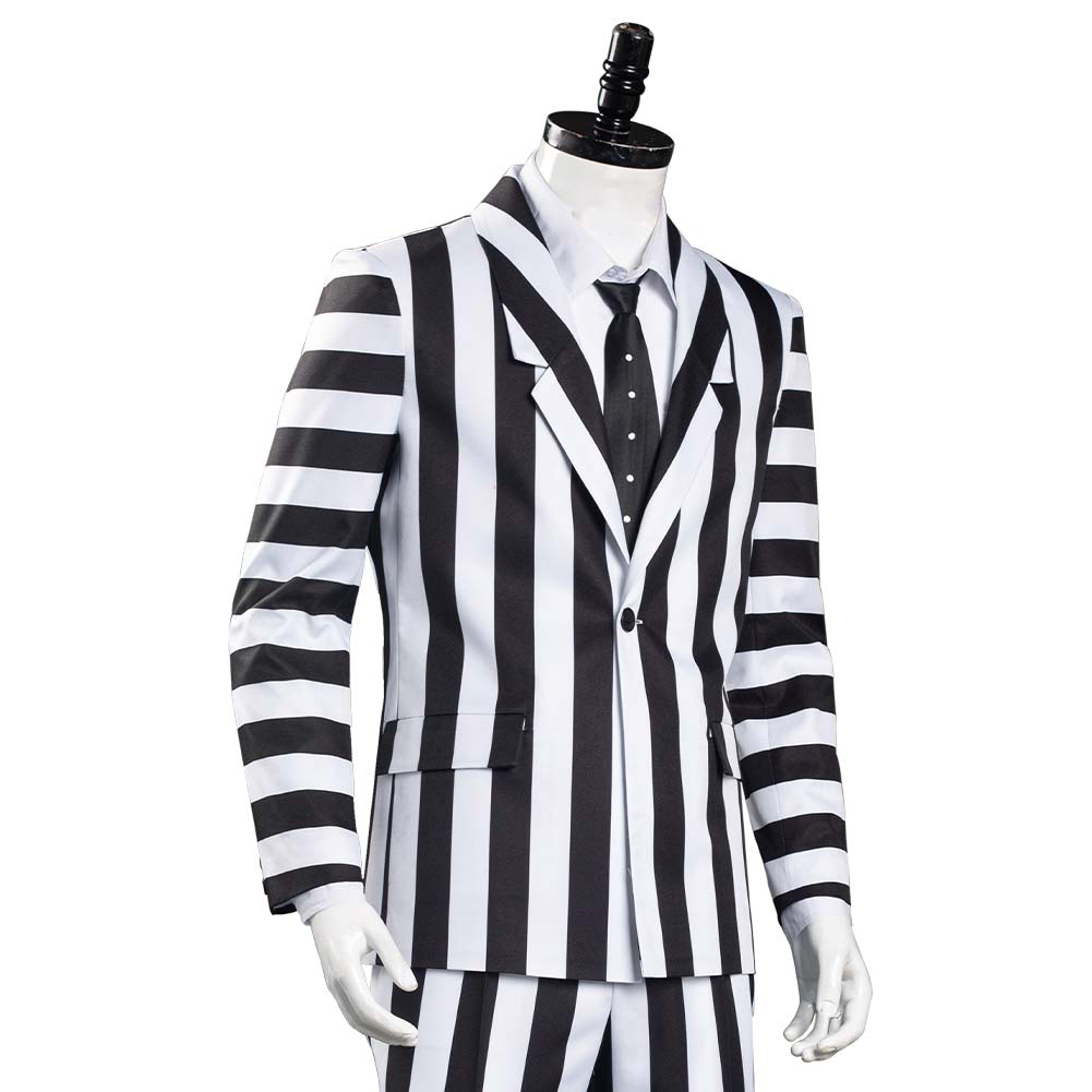 Beetlejuice Adam Cosplay Costume Black and White Striped Suit Jacket Outfits Halloween Carnival