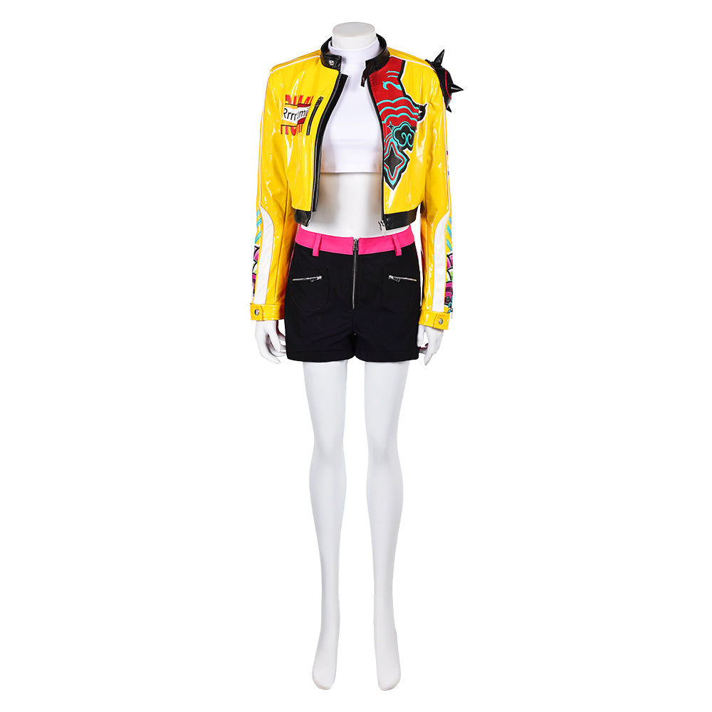 Kpop Demon Hunters Rumi Yellow Leather Jacket Pants Delux version Halloween Carnival Party Cosplay Costume