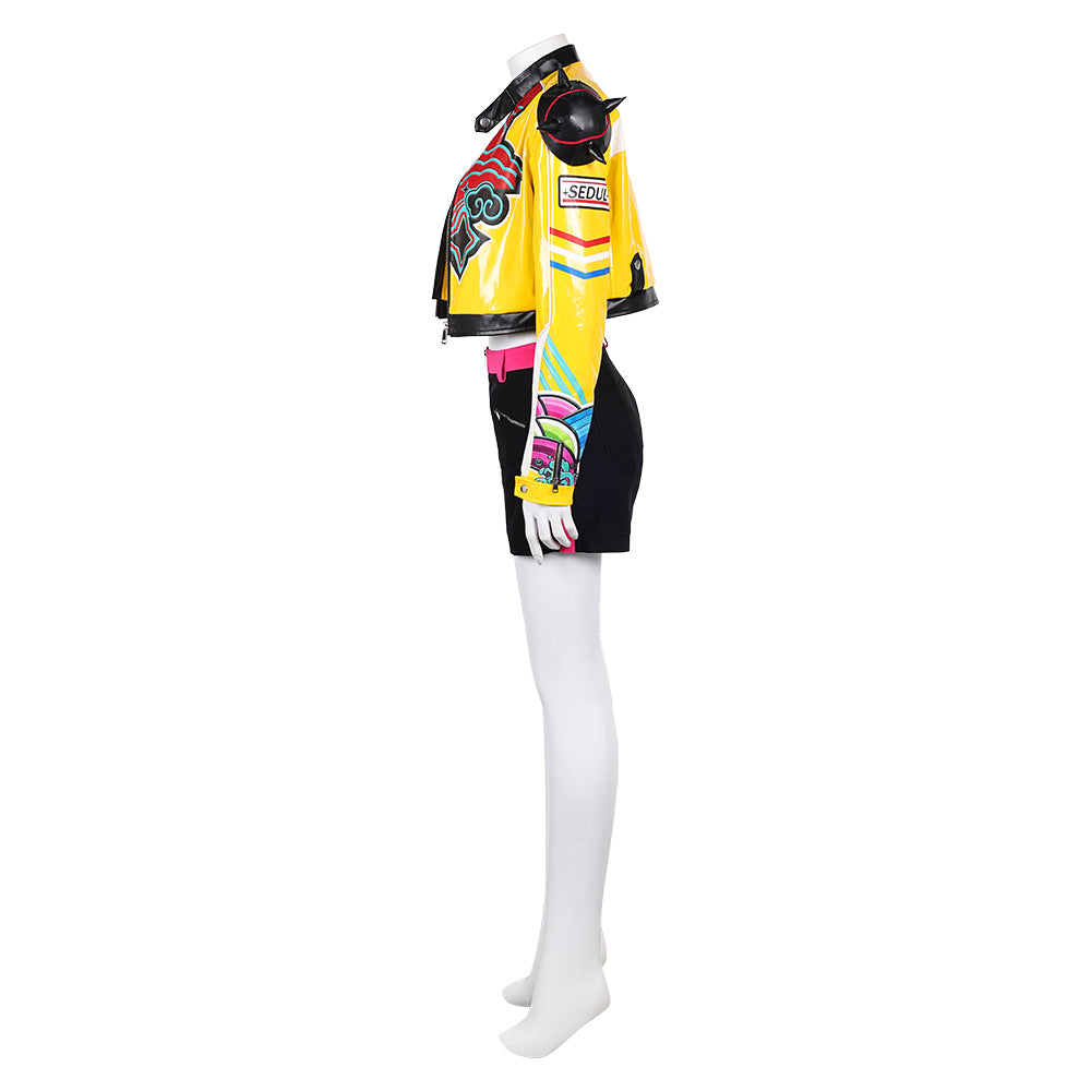 Kpop Demon Hunters Rumi Yellow Leather Jacket Pants Delux version Halloween Carnival Party Cosplay Costume