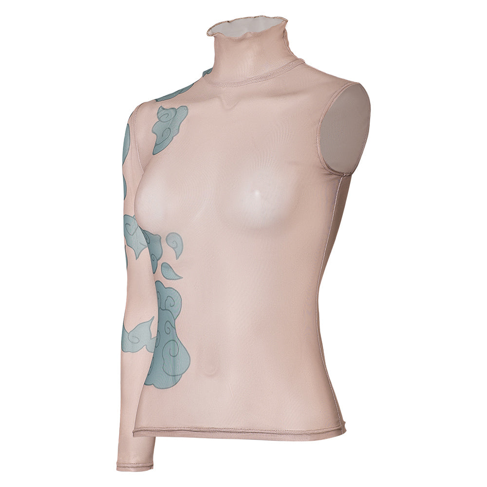 League of Legends Jinx Blue Tatto Printed Top Outfits Halloween Carnival Cosplay Costume
