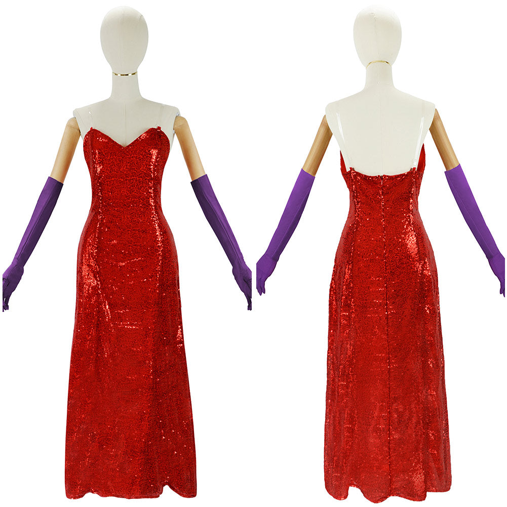 Who Framed Roger Rabbit Jessica Rabbit Woman Red Gown Outfits Halloween Carnival Cosplay Costume