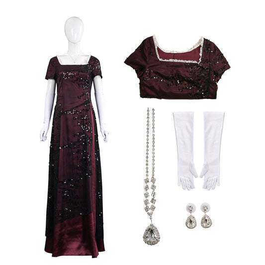 Titanic Rose Women Crimson Gown Halloween Carnival Party Cosplay Costume
