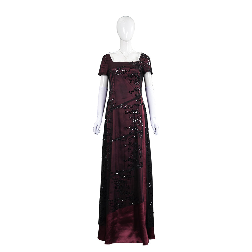 Titanic Rose Women Crimson Gown Halloween Carnival Party Cosplay Costume