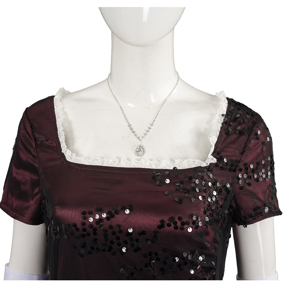 Titanic Rose Women Crimson Gown Halloween Carnival Party Cosplay Costume