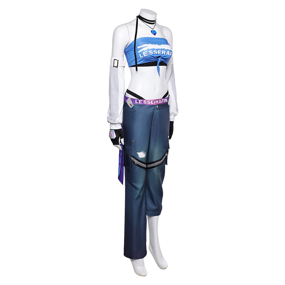 Overwatch D.Va LE SSERAFIM Women Blue Top Pants Outfits Halloween Carnival Cosplay Costume