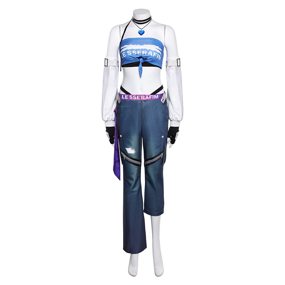 Overwatch D.Va LE SSERAFIM Women Blue Top Pants Outfits Halloween Carnival Cosplay Costume