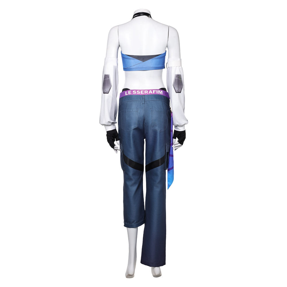 Overwatch D.Va LE SSERAFIM Women Blue Top Pants Outfits Halloween Carnival Cosplay Costume