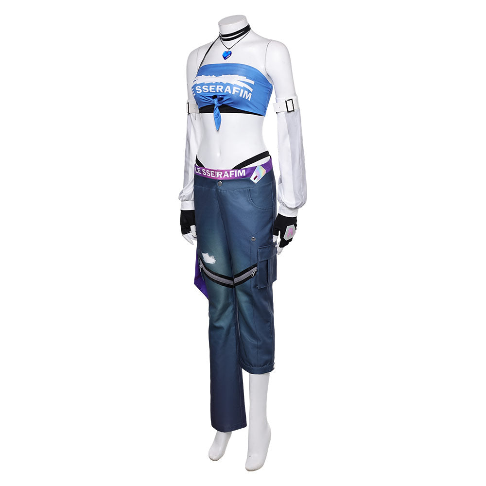 Overwatch D.Va LE SSERAFIM Women Blue Top Pants Outfits Halloween Carnival Cosplay Costume