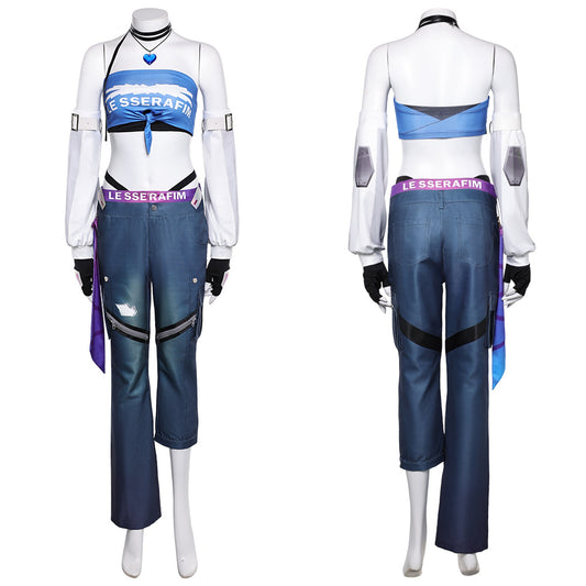 Overwatch D.Va LE SSERAFIM Women Blue Top Pants Outfits Halloween Carnival Cosplay Costume