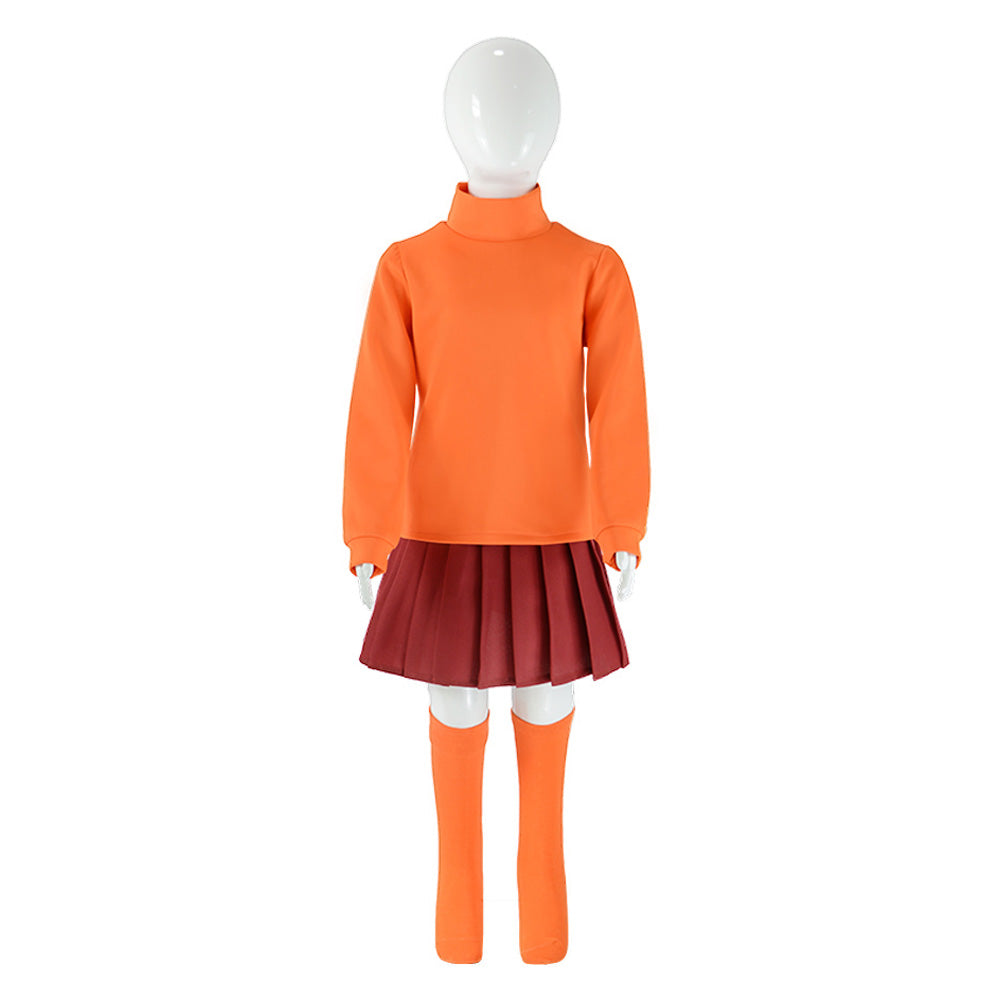 Scooby-Doo Velma Kids Children Orange Skirt Outfits Halloween Carnival Cosplay Costume