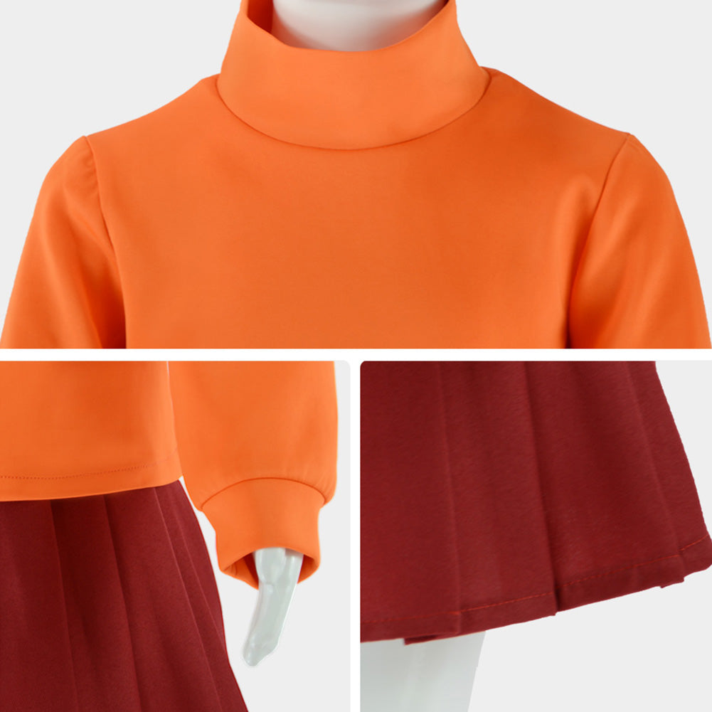 Scooby-Doo Velma Kids Children Orange Skirt Outfits Halloween Carnival Cosplay Costume