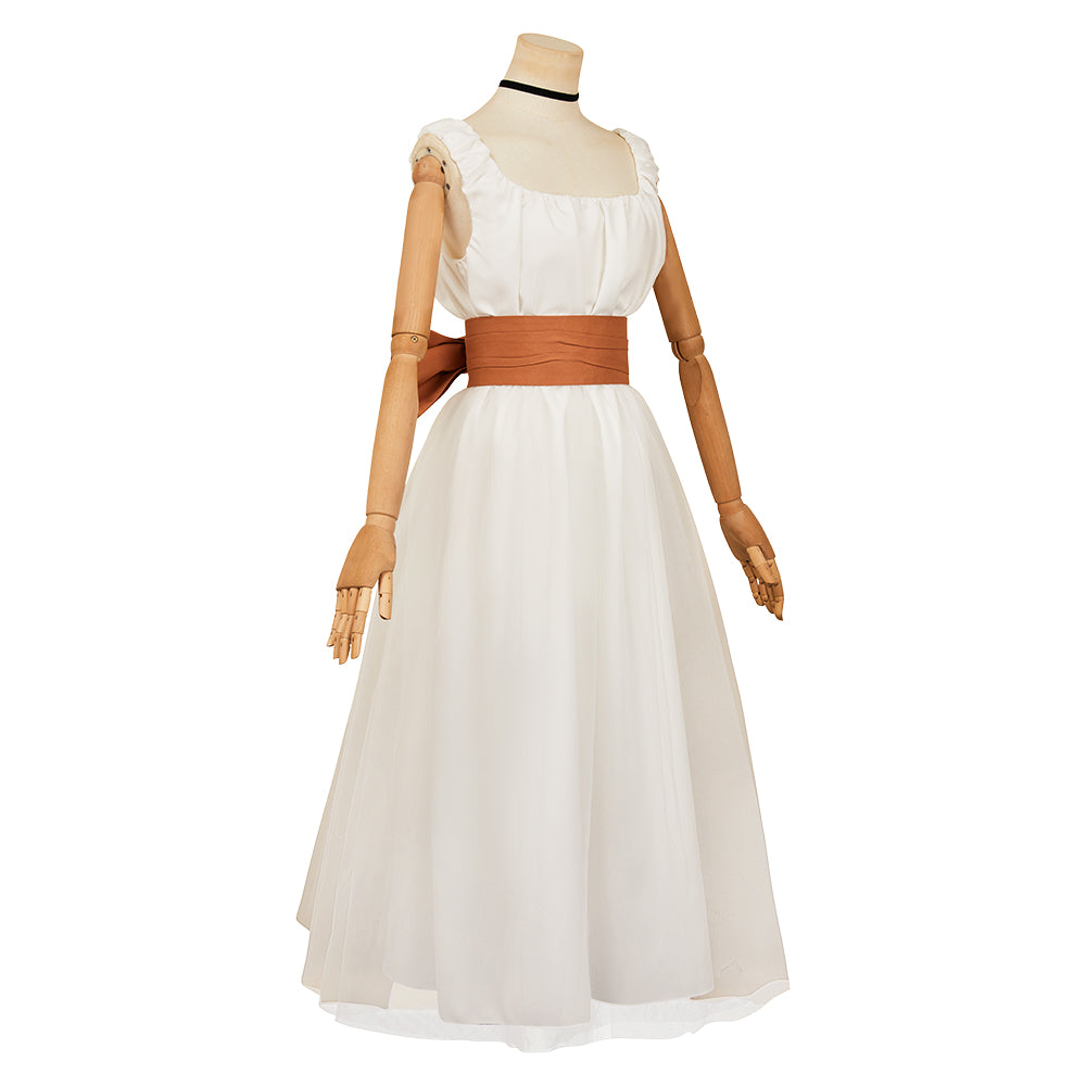 The Ugly Stepsister Elvira White Dress with Mask Outfits Halloween Carnival Cosplay Costume