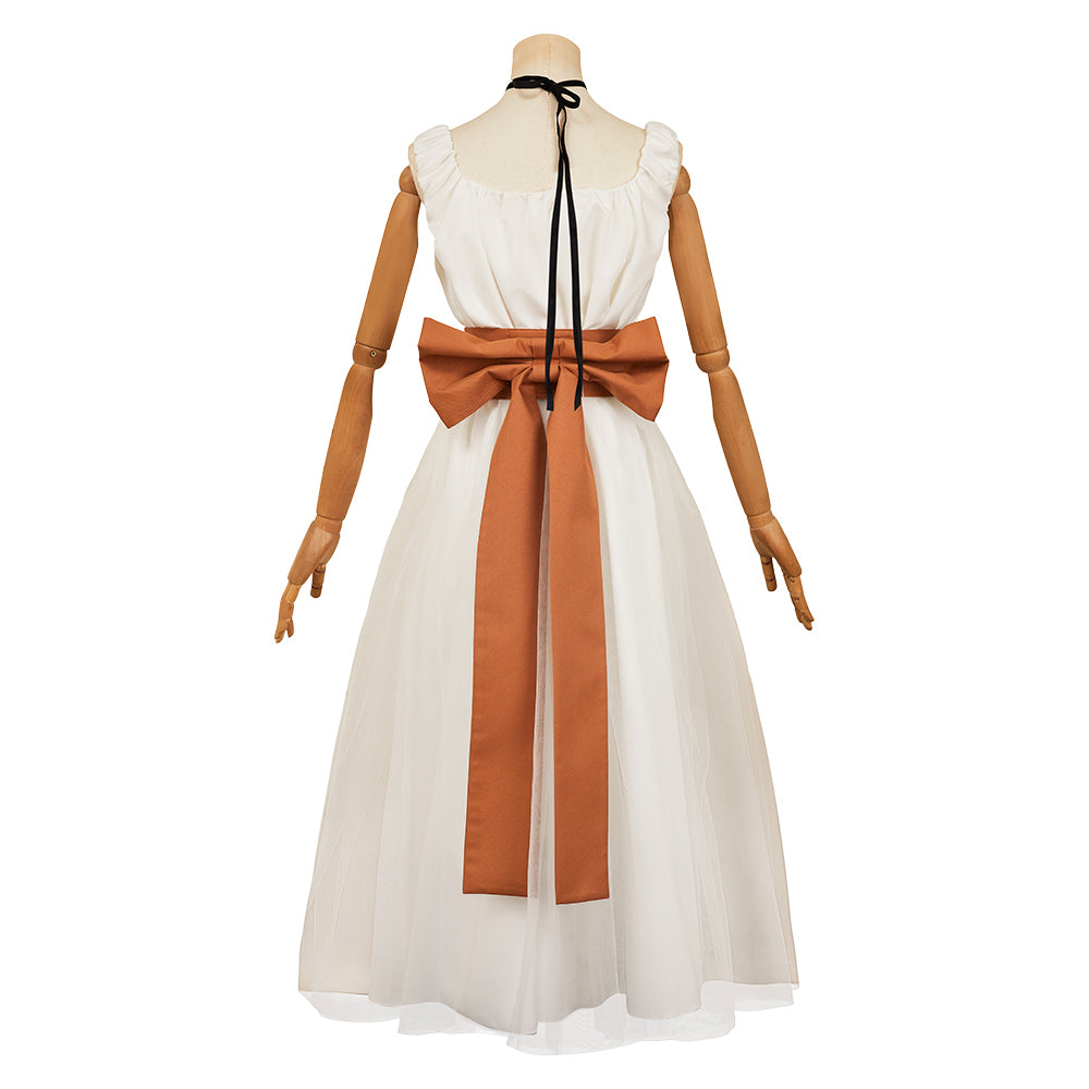 The Ugly Stepsister Elvira White Dress with Mask Outfits Halloween Carnival Cosplay Costume