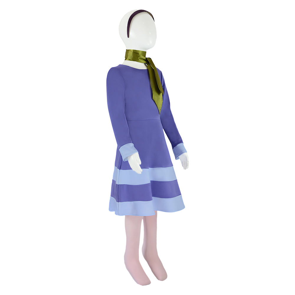 Scooby-Doo Daphne Kids Chidren Blue Dress Outfits Halloween Carnival Cosplay Costume