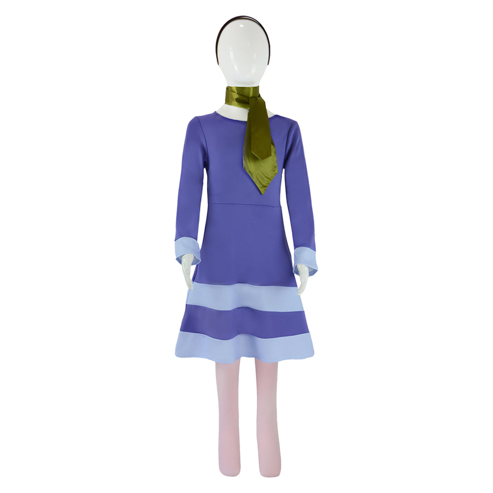 Scooby-Doo Daphne Kids Chidren Blue Dress Outfits Halloween Carnival Cosplay Costume