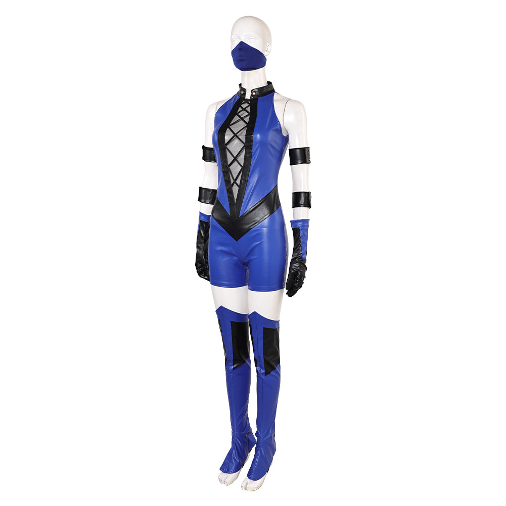 Mortal Kombat Kitana Women Blue Jumpsuit Outfits Halloween Carnival Cosplay Costume