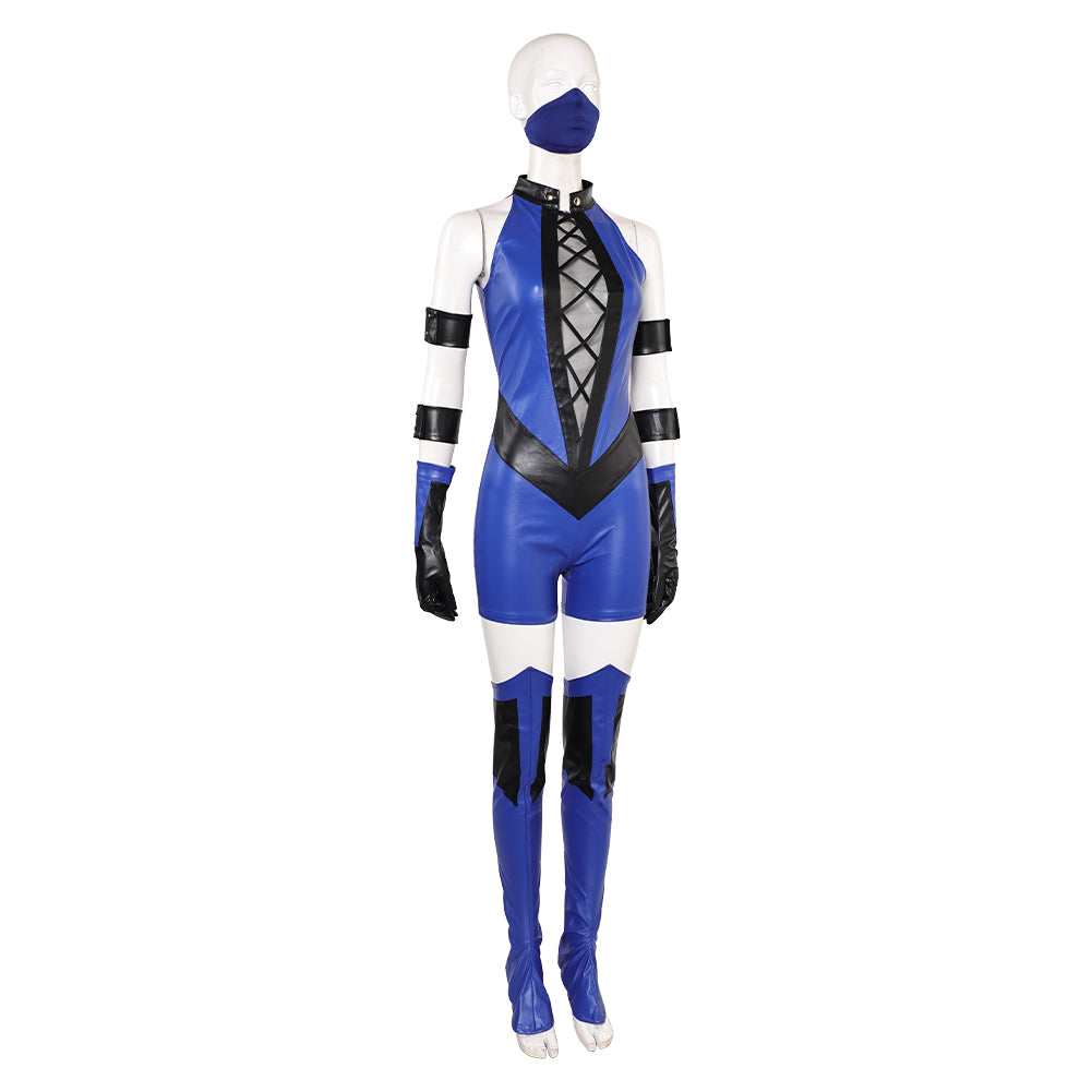 Mortal Kombat Kitana Women Blue Jumpsuit Outfits Halloween Carnival Cosplay Costume