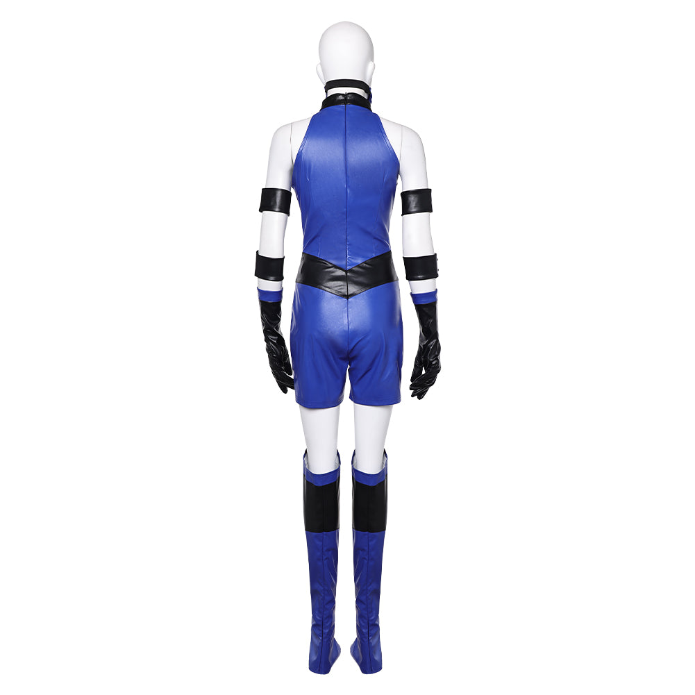 Mortal Kombat Kitana Women Blue Jumpsuit Outfits Halloween Carnival Cosplay Costume