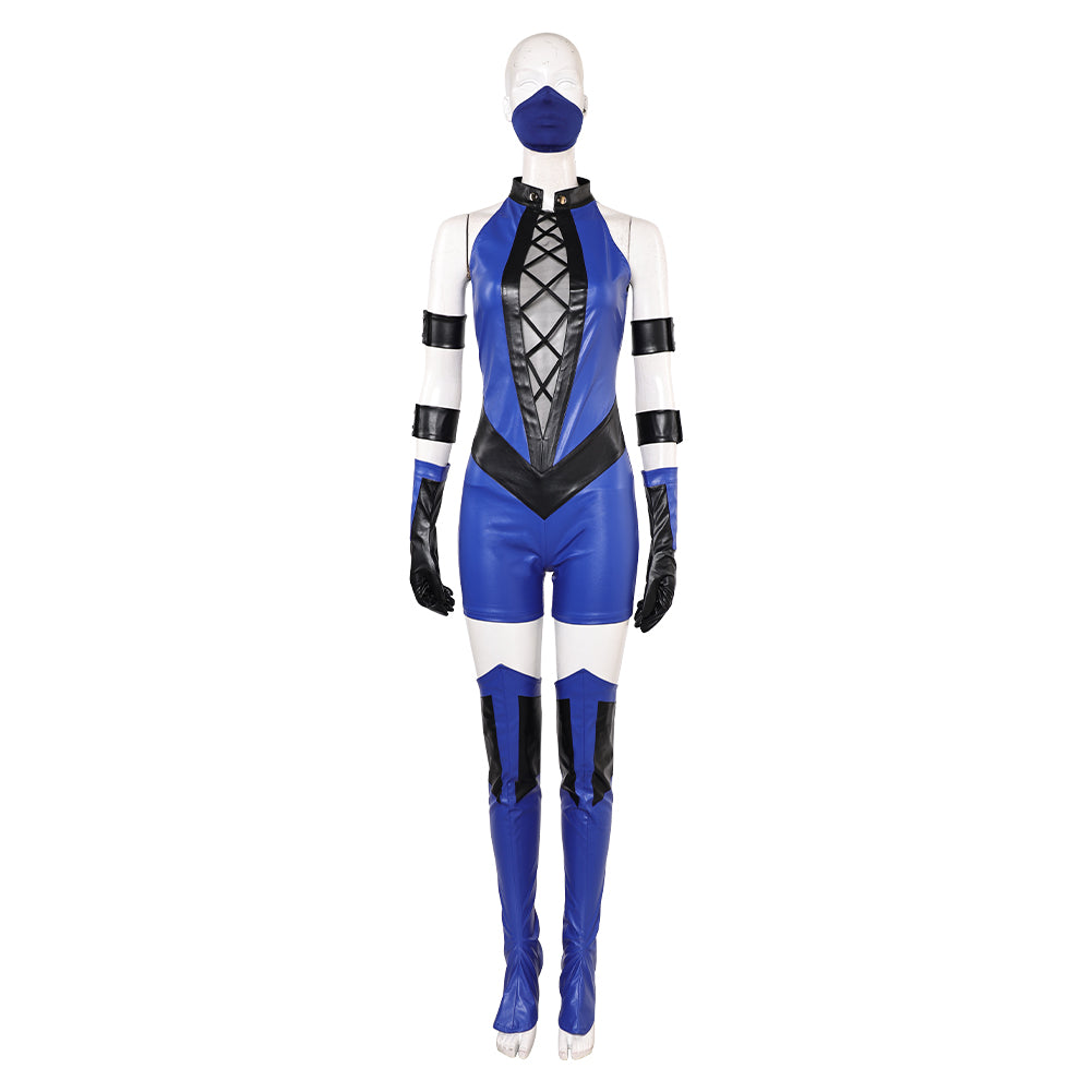 Mortal Kombat Kitana Women Blue Jumpsuit Outfits Halloween Carnival Cosplay Costume