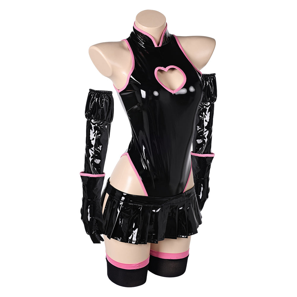 Women Black Leather Sexy Lingerie Original Design Outfits Halloween Carnival Cosplay Costume UUstyles©