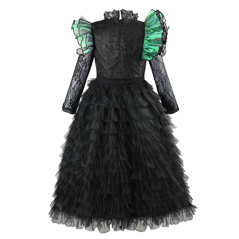 Wicked Elphaba Kids Children Black Lace Gown Halloween Carnival Party Cosplay Costume
