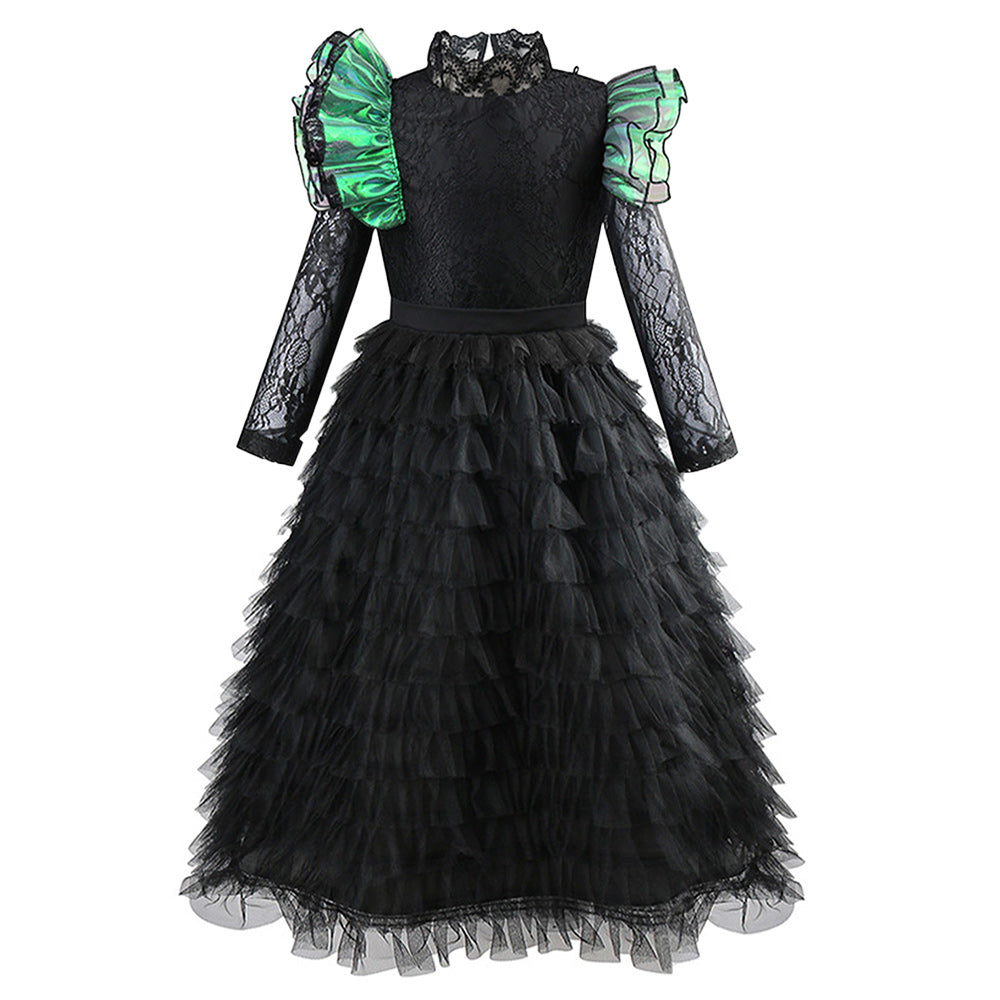 Wicked Elphaba Kids Children Black Lace Gown Halloween Carnival Party Cosplay Costume