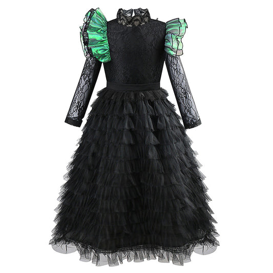 Wicked Elphaba Kids Children Black Lace Gown Halloween Carnival Party Cosplay Costume