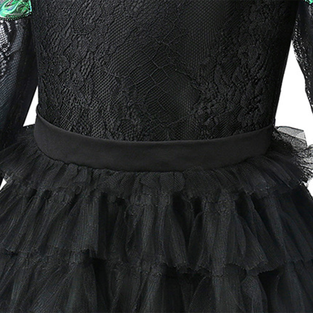 Wicked Elphaba Kids Children Black Lace Gown Halloween Carnival Party Cosplay Costume