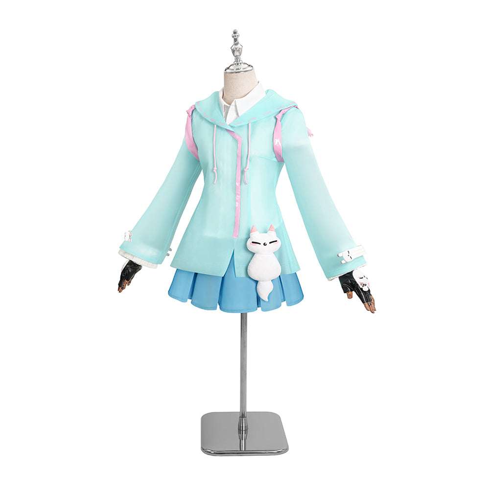 Overwatch Kiriko Rainy Day Skin Blue Coat Skirt Set Outfits Halloween Carnival Cosplay Costume