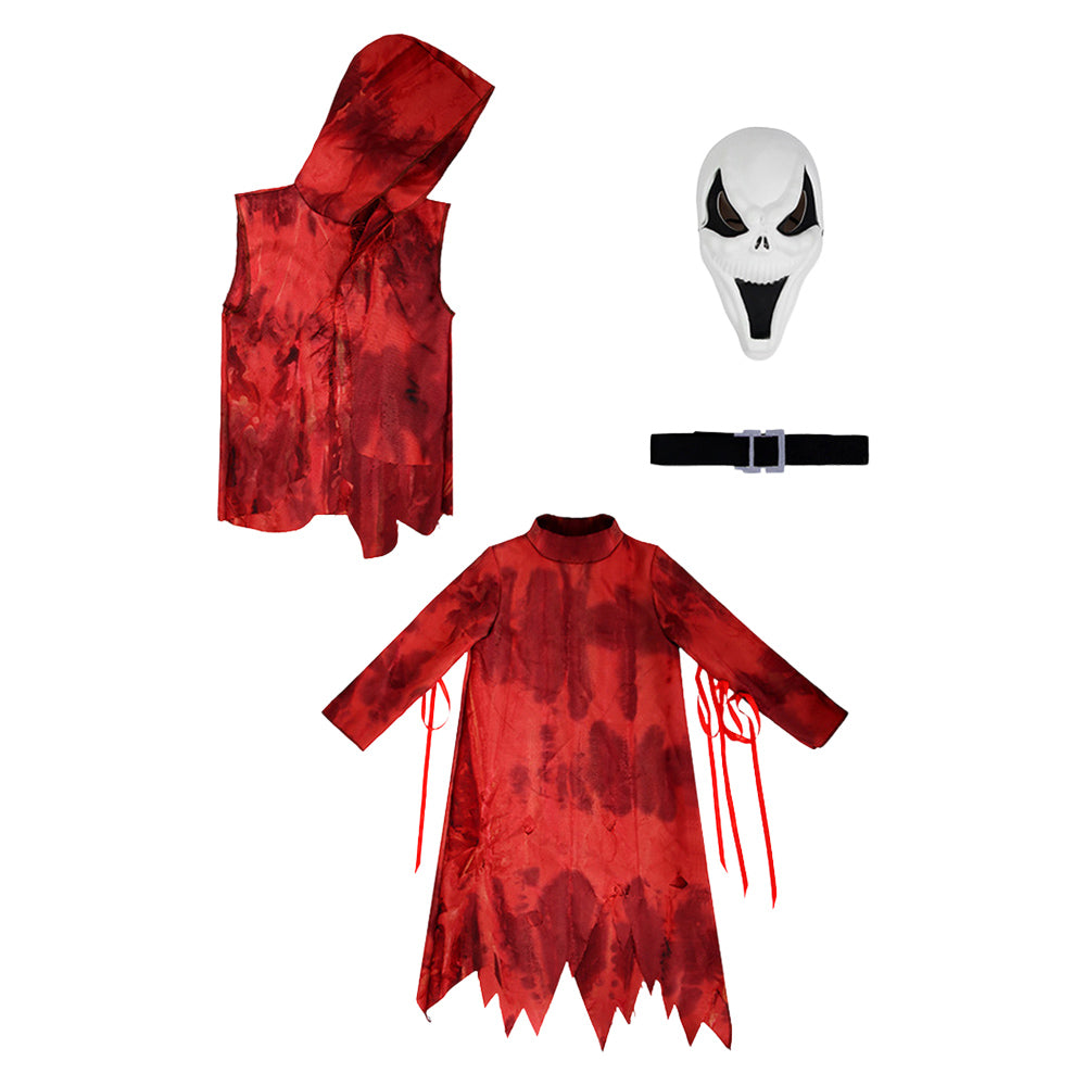 Dead by Daylight Ghost Face Kids Children Red Coat Mask Set Halloween Carnival Party Cosplay Costume