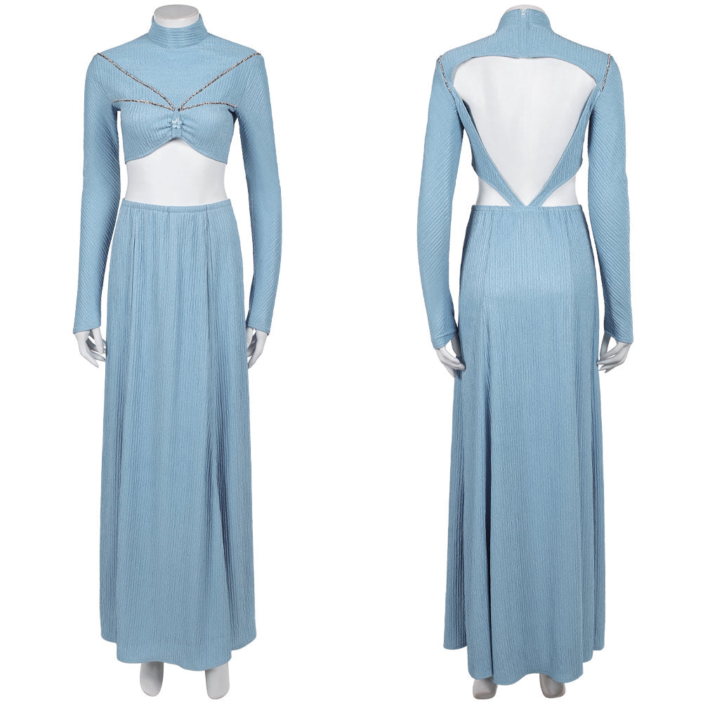 Attack of the Clones Padme Amidala Women Blue Low Back Gown Halloween Carnival Party Cosplay Costume