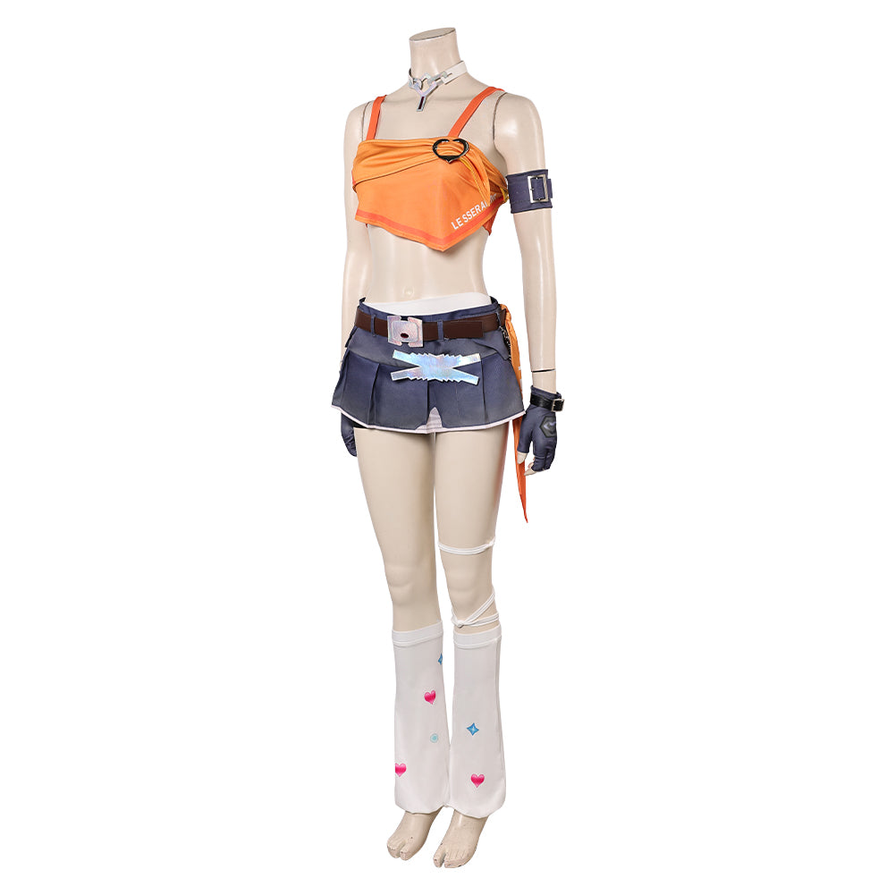 Overwatch Mercy LE SSERAFIM Women Orange Top Shorts Set Outfits Halloween Carnival Cosplay Costume