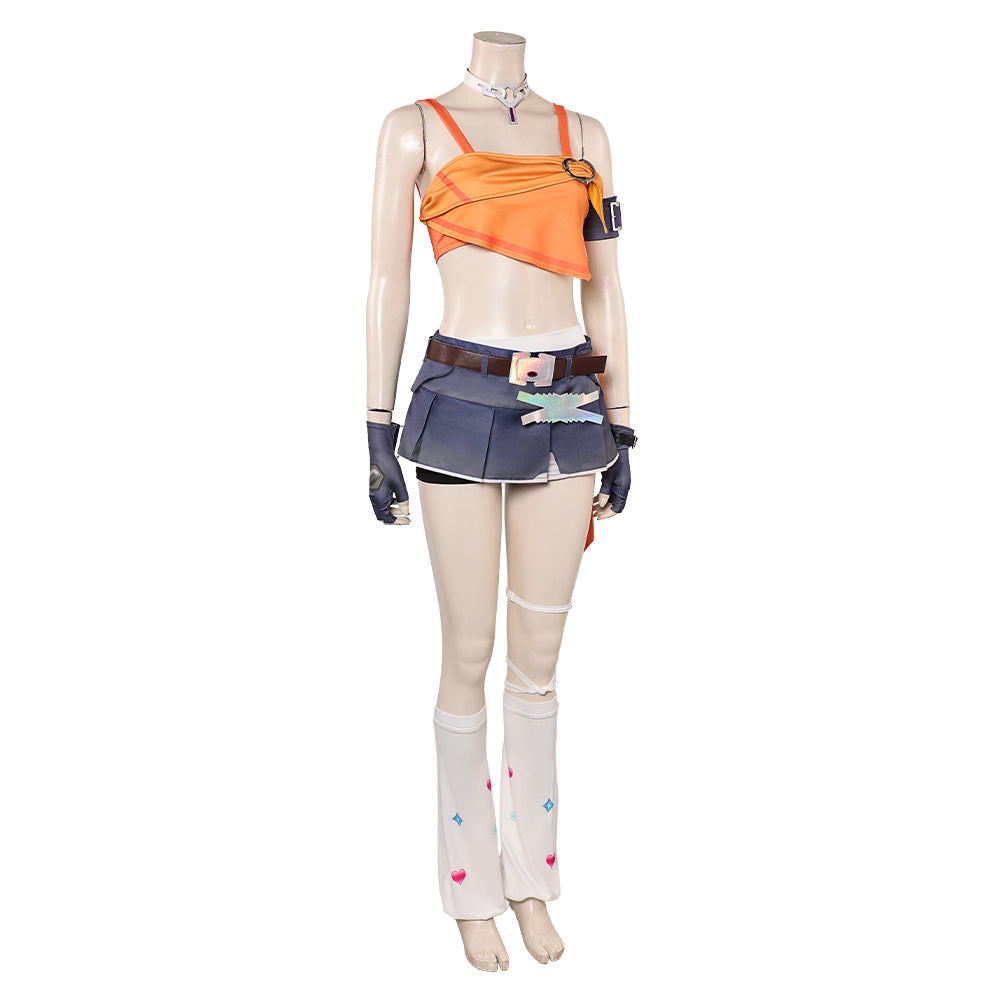 Overwatch Mercy LE SSERAFIM Women Orange Top Shorts Set Outfits Halloween Carnival Cosplay Costume