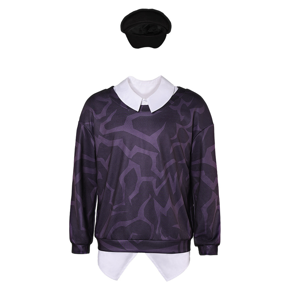Kpop Demon Hunters Baby Saja Demonic Pattern Shirt Hat Set Halloween Carnival Party Cosplay Costume