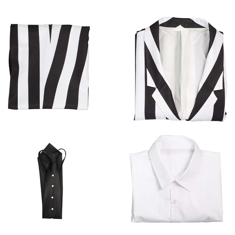 Beetlejuice Adam Cosplay Costume Black and White Striped Suit Jacket Outfits Halloween Carnival