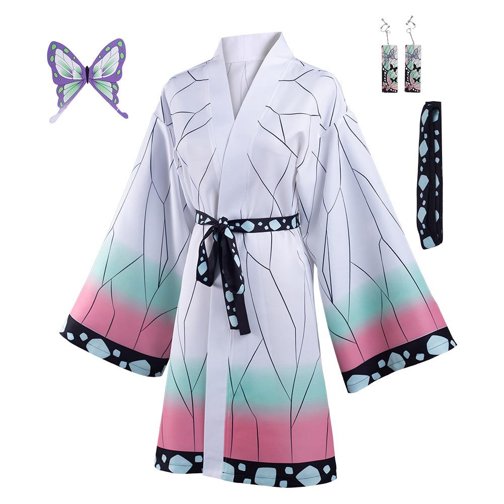 Kimetsu no Yaiba Kochou Shinobu Cosplay Costume Cloak Earings Belt Outfits Halloween Carnival Suit