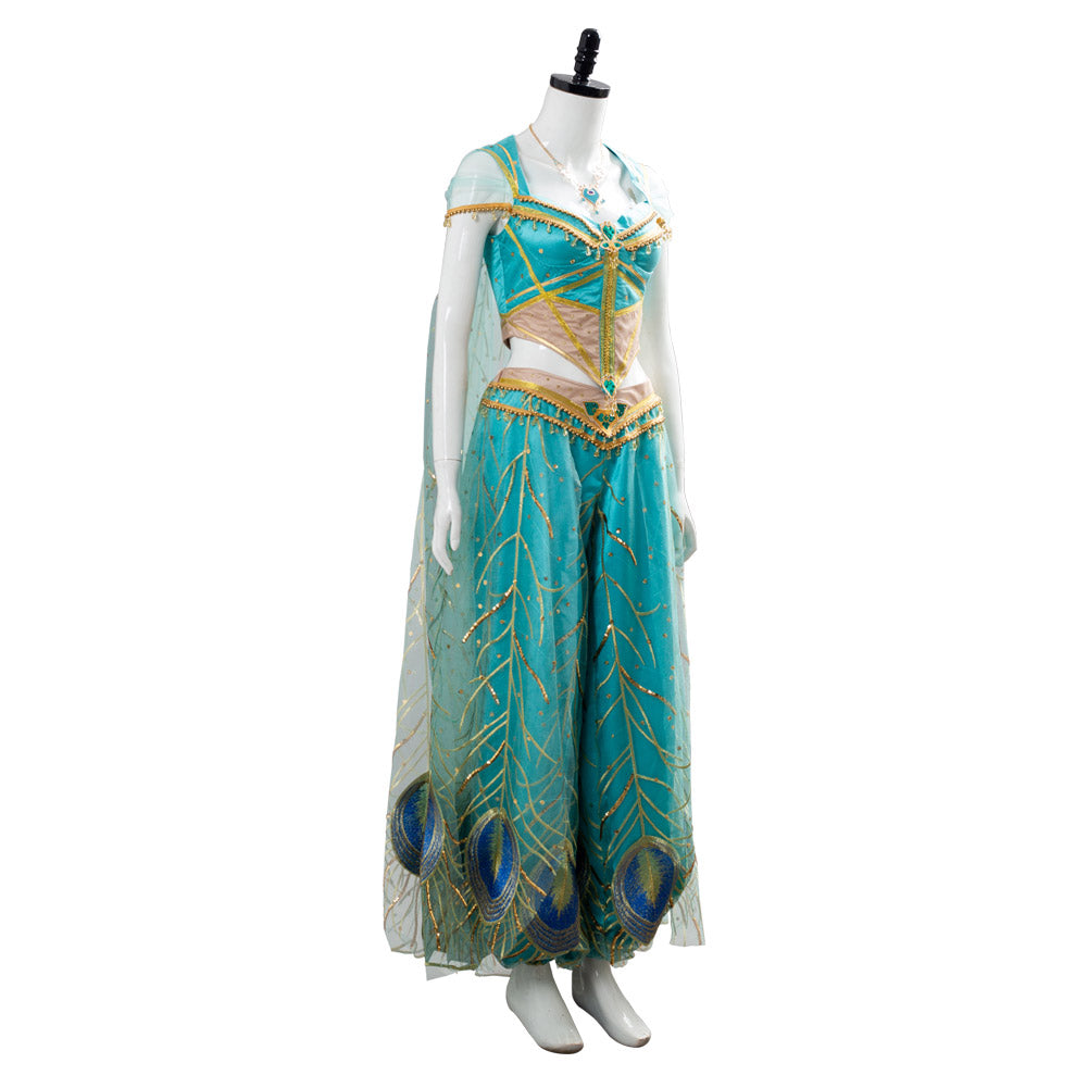 Aladdin Naomi Scott Princess Jasmine Peacock Cosplay Costume Festival Party Outfit
