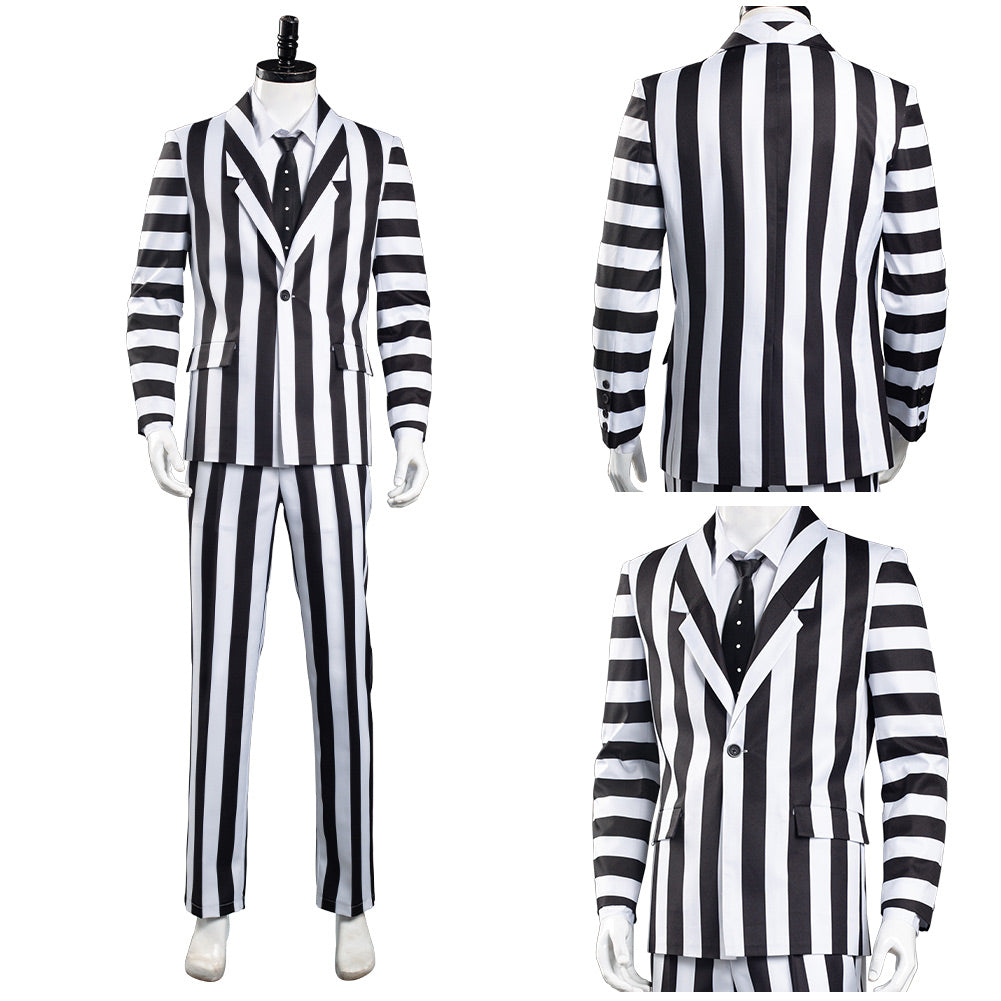 Beetlejuice Adam Cosplay Costume Black and White Striped Suit Jacket Outfits Halloween Carnival