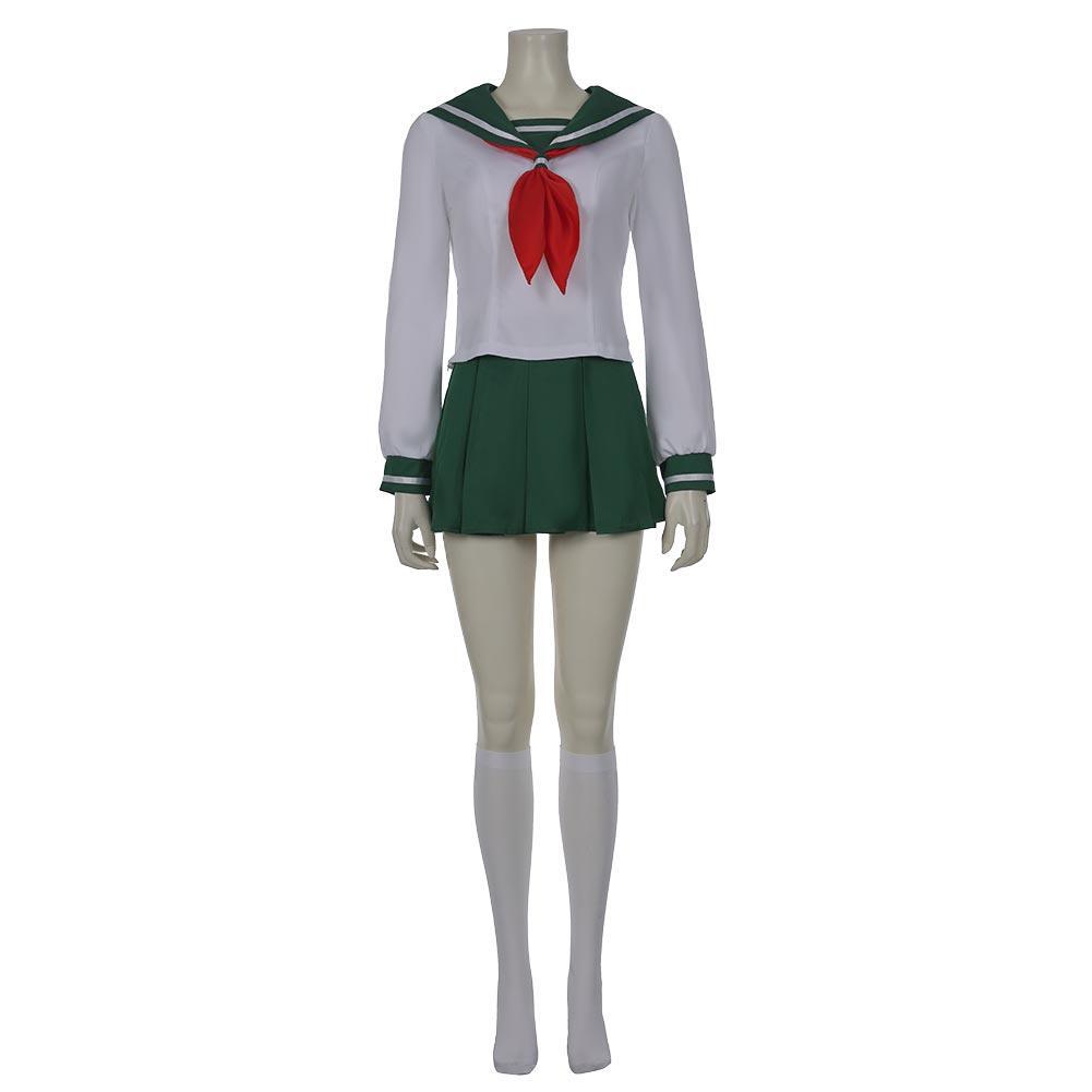 InuYasha Kagome Higurashi Women Girls Uniform Skirt Outfit Cosplay Costume Halloween Carnival Costume