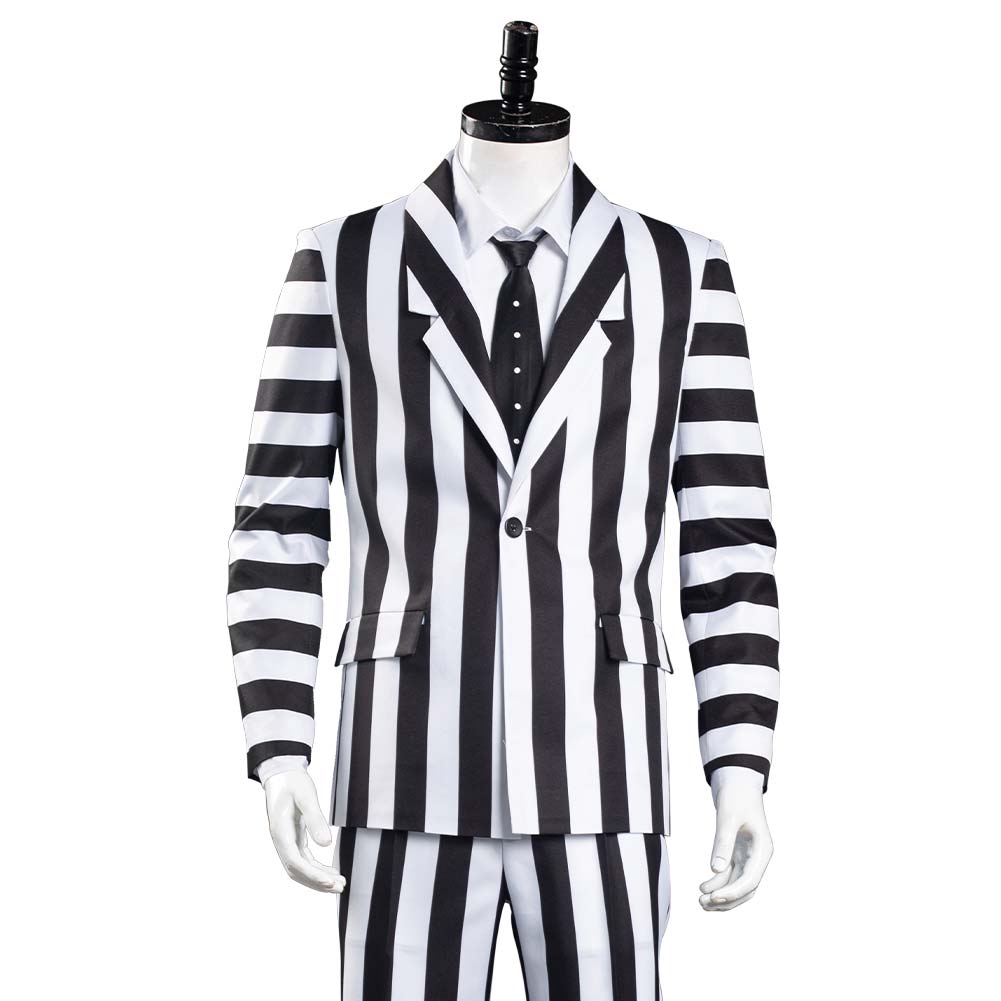 Beetlejuice Adam Cosplay Costume Black and White Striped Suit Jacket Outfits Halloween Carnival