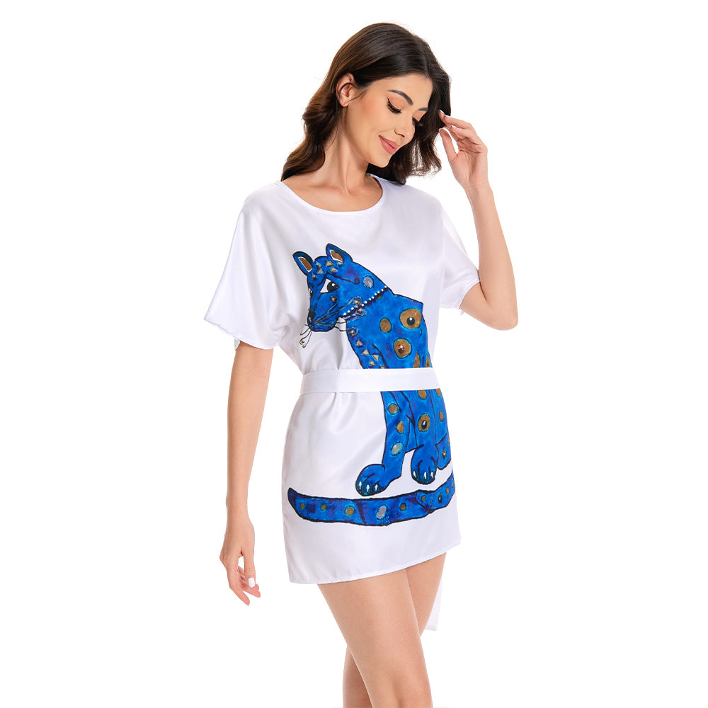ABBA Agnetha Faltskong Retro Disco 70S Style Vintage Blue Printed Dress Outfits Halloween Carnival Suit Cosplay Costume